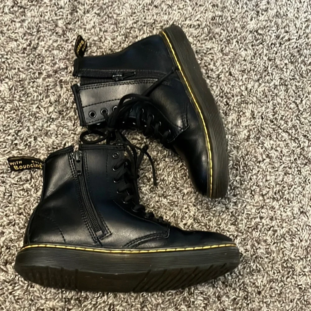 Dr. Martens Black Zavala Combat Boots with Yellow Stitching